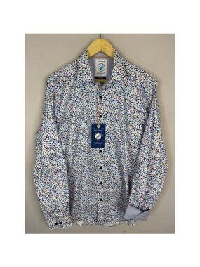 A Fish Named Fred Mens Colorful Fishes Print Button Down Shirt 9889 White Medium